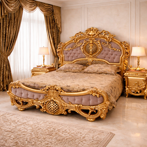 Lit Maharaja au look majestueux, finition antique, meubles de chambre à coucher royaux en teck massif sculpté à la main, fabrication américaine, pour le marché britannique. - Product Image 4