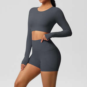 Ensemble de vêtements de sport pour femmes 2 pièces sans couture 2025 avec poches, vêtements de yoga et de fitness, tenue de sport personnalisable pour la salle de sport - Product Image 1