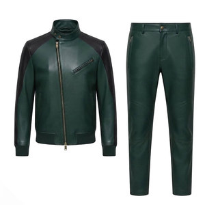 Genuine <b>Leather</b> Tracksuit For <b>Men</b> Two Piece Zip Jacket And Matching <b>Trousers</b> Stylish Casual Sportswear Outfit - Product Image 1