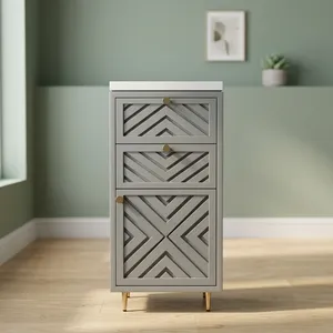 Mueble de Baño Moderno de Madera, Mueble Independiente con Cajones, Diseño Geométrico de Puerta, para Almacenamiento en Casa u Hotel - Product Image 1