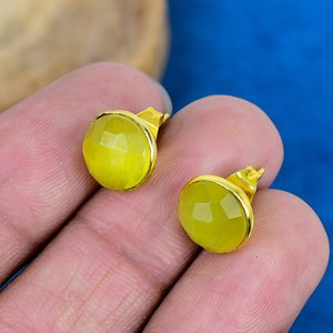 Boucles d'oreilles en quartz jaune naturel Monalisa, forme ronde, pierres précieuses, or 18 carats micro-plaqué sur argent sterling 925 - Product Image 3