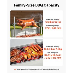 Griglia BBQ da Esterno 38W con Capacità di Carico di 60 kg, Girarrosto per Maiale e Agnello (7 Livelli di Altezza) - Product Image 3