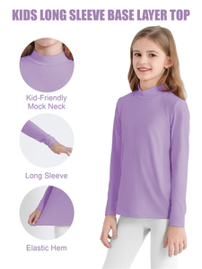 Camiseta Interior de Manga Larga con Cuello Alto para Niñas, Color Morado, Ligera, Transpirable, Elástica y Suave - Product Image 2