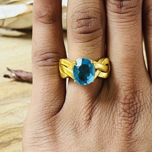 Anillo de Topacio Azul en Oferta, Anillos Minimalistas de Latón para Mujer, Chapado en Oro de 18k, Banda Entrelazada, Joyería de Cóctel, Venta al por Mayor/OEM/ODM - Product Image 6