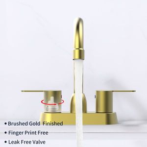 Rubinetti per lavabo da bagno Centerset RV a 3 fori, oro spazzolato, con 2 maniglie, non spedibili nei fine settimana - Product Image 2