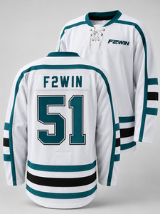 Camiseta de Hockey sobre Hielo F2WIN para Hombre, Blanca, Verde Azulado y Negra, Manga Larga, Estampado Personalizado, Malla Transpirable, Ropa Deportiva, Corte Regular - Product Image 6