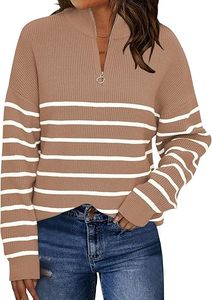 Women's Quarter Zip Striped Oversized Sweater 2026 <b>Mock</b> <b>Turtleneck</b> Fall Fashion Outfit - Product Image 1