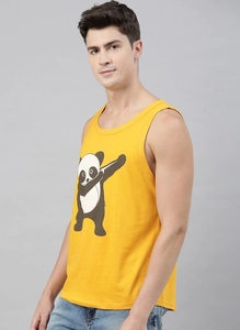 Camiseta sin Mangas Amarilla para Hombre, con Estampado, Cuello Redondo, Informal, de Algodón, Transpirable, para Verano - Product Image 1