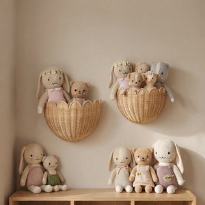 Panier mural en rotin tressé fait main, motif coquillage, panier à jouets suspendu, organisateur de rangement pour chambre d'enfant, décoration de chambre d'enfant - Product Image 3