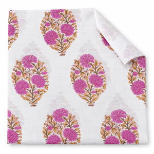 Tissu en voile de coton peigné léger imprimé à la main Pinksa, motif feuilles jaunes et bleues, 90 GSM, Rajasthan - Product Image 6