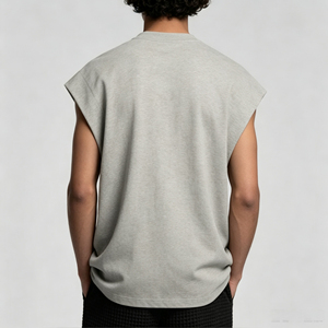 Camiseta sin mangas personalizada de lujo para hombre, de 320 g/m², mercerizada, de doble hilo, corte holgado, color heather. - Product Image 3
