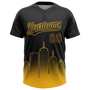 เสื้อซอฟต์บอลสีดำ-เหลือง Ultimate Black Yellow Skyline ผ้าตาข่ายแบบ Bird Eye Mesh ชุดกีฬา สามารถสั่งทำโลโก้ ชื่อ และหมายเลขได้ ขายส่งชุดยูนิฟอร์ม - Product Image 2