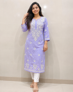 Kurti Lavanda Recto para Mujer con Elegante Estampado Floral Blanco, Compre Directamente del Proveedor - Product Image 1