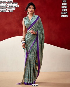 Kalki <b>Women</b> Red Printed Dull Satin <b>Saree</b> with Blouse - Product Image 2