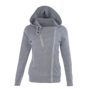 Sweat-shirt à capuche gris pour femme, design asymétrique avec fermeture éclair, mélange de coton respirant, tricoté, vêtement d'automne, coupe classique - Product Image 1
