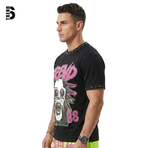 2026 Trendy Men's Streetwear Set Black <b>Studded</b> Collar Solid T-<b>shirt</b> Neon Green Shorts Custom Y2K Hip Hop Rivet 100% Cotton - Product Image 3