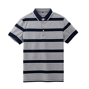 Polo pour femme gris marine rayé, col contrastant, mélange de coton respirant, décontracté, été, golf, polos pour femme - Product Image 1