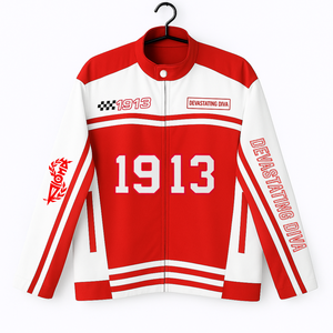 DELTA SIGMA theta sorority เสื้อแจ็กเก็ตสำหรับแข่งรถผ้าฝ้ายทอลายทแยง DST อุปกรณ์ตกแต่งตามสั่งสไตล์กรีก - Product Image 1