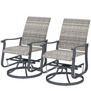 Set di 2 sedie a dondolo girevoli da esterno in rattan intrecciato con telaio in acciaio e schienale alto con braccioli, colore giallo - Product Image 1