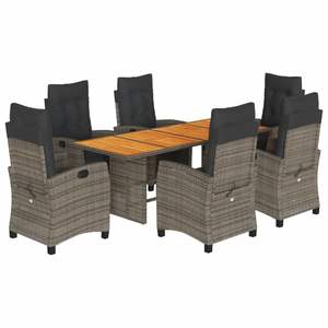 Dark Grey Rattan <b>Garden</b> Dining Set <b>8</b> <b>Seater</b> Teak <b>Table</b> Outdoor Furniture Weather Resistant Contemporary Design - Product Image 2