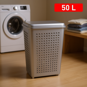 Cesto per biancheria quadrato argentato da 50 litri con coperchio e fori di ventilazione per riporre i vestiti - Product Image 3