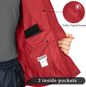 Men's Red Waterproof Hooded <b>Jacket</b> With Zipper Closure And <b>Packable</b> Design Casual Spring Wear - Product Image 4