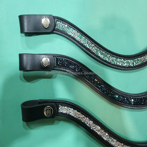 Banda de ceja de caballo de cuero auténtico con forma de onda clásica personalizada con cristales pequeños banda de ceja de cadena de diamante con lazo de botón a presión - Product Image 5