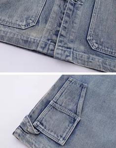 Veste en jean personnalisée OEM pour homme, manteau en coton foncé délavé avec boutons décoratifs, coupe oversize, veste d'hiver unisexe - Product Image 2