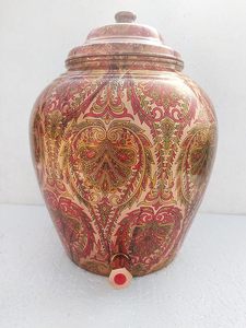 Distributeur d'eau en cuivre avec motif Paisley, design rouge et or, fonctionnement manuel, usage domestique, conteneur d'eau froide à chargement par le haut - Product Image 6