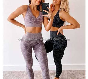 2025 meilleur haute qualité femmes taille haute deux pièces Yoga Gym porter Logo personnalisé XXL taille élastique vêtements de sport - Product Image 4