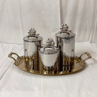 Ensemble de boîtes de conservation de luxe en acier inoxydable argenté martelé pour cuisine, écologiques, pour la préservation de la fraîcheur, emballage carton, pour la maison