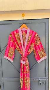 ชุดคลุมกิโมโนผ้าฝ้าย, ชุดคลุมเพื่อนเจ้าสาวลายบล็อกพิมพ์, ชุดนอนฤดูร้อน, ไซส์เดียว - Product Image 4