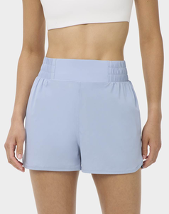 Shorts Deportivos para Mujer 2026, Cintura Alta, Azul Claro, Cintura Elástica, Corte Regular, Tejido de Punto, Spandex, Poliéster, Transpirable, Color Sólido, 160 g - Product Image 1