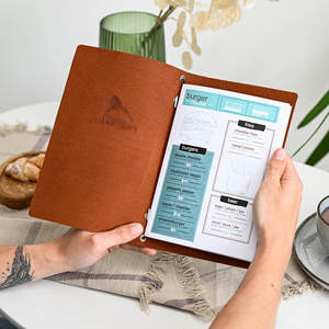 ที่ใส่เมนูหนังหรูหราสำหรับร้านอาหาร พร้อมฝาปิดพับได้ ป้องกันการเสียหาย สำหรับคาเฟ่ โรงแรม ร้านอาหารหรูหรา ปกเมนูอาหารและเครื่องดื่ม รุ่น LMC-0161 - Product Image 2