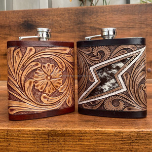 ขวดวิสกี้พกพาสำหรับบรรจุในกล่องเครื่องดื่มแอลกอฮอล์กลางแจ้งทำจากหนังเครื่องมือทำจากสเตนเลสขนาด8ออนซ์ใหม่ - Product Image 4