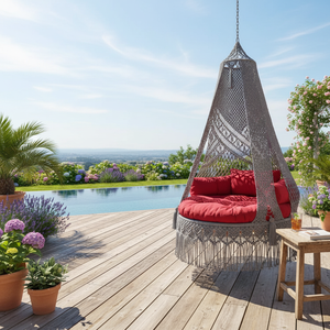72x33 inch Macramé <b>Hammock</b> Swing <b>Chair</b> for Home Décor Cotton Hanging Swing for Indoor Outdoor Playroom Patio Grey & Red - Product Image 4