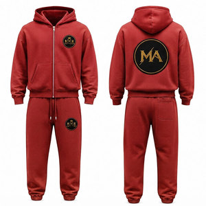 Ensemble de survêtement à capuche marron 100% coton avec fermeture éclair intégrale, poche avant et patch brodé appliqué 480 g/m² - Product Image 6