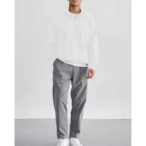 OEM Men's Women's Oversized Half Zip Sweatshirt Plain Grey <b>Mock</b> <b>Neck</b> Cotton Fleece Streetwear <b>Top</b> - Product Image 4