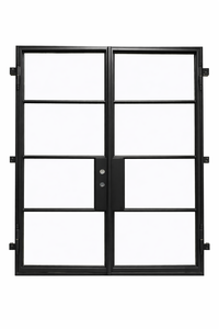 Puerta de Entrada Doble Moderna de Hierro con 4 Paneles de Vidrio, Construcción de Acero Personalizada de Primera Calidad, Diseño Elegante, Uso en Exteriores, Hecho en Vietnam - Product Image 1