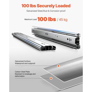 Guide per cassetti a sfera a estrazione totale da 24 pollici, 10 paia, capacità di carico 100 libbre, guide per cassettiere a montaggio laterale per impieghi gravosi - Product Image 4