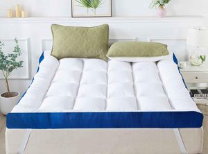 Surmatelas matelassé rafraîchissant blanc avec bordure bleue, toutes saisons, usage domestique, microfibre 400TC, tapis pliable - Product Image 5
