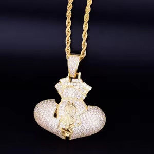 Hiphop Money Bag Pendant <b>Charm</b> <b>Silver</b> Plated Alloy Micro Pave Crystal Men's Gift Jewelry - Product Image 2