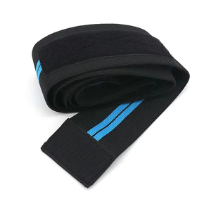 Neoprene Knee Sleeve Compression Support Black Blue Stripes Hook Loop Closure Quick Dry Breathable Unisex Basketball Protection - Product Image 2