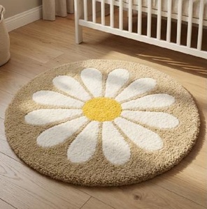Alfombra Redonda de Lana con Diseño de Margaritas, Moderna y Encantadora, Hecha a Mano, Suave y Afelpada, para Cuarto de Niños, Dormitorio o Sala de Estar - Product Image 1