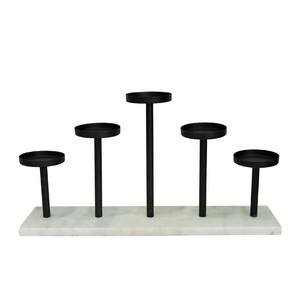 Chandelier à cinq branches en métal avec base en marbre, design minimaliste, accent décoratif de table, idéal pour la salle à manger - Product Image 1