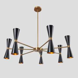 Plafonnier moderne en laiton avec abat-jour en tissu marron, design géométrique, luminaire d'intérieur, décoration de salon - Product Image 4