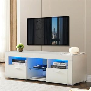 Alto bianco lucido Morden LED-Lit TV Stand assemblato per salotto o camera da letto mobile anteriore alto bianco lucido - Product Image 2