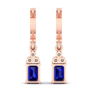 REYES Pendientes Colgantes de Zafiro Azul de 2 Quilates con Corte Esmeralda Hechos a Mano, Joyería Fina de Moissanita en Oro de 14K, Regalos de Boda Modernos y Personalizados - Product Image 4