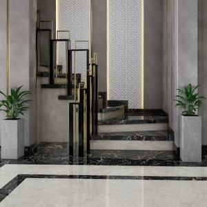 Rampe d'escalier géométrique noire et or avec cadre rectangulaire pour les intérieurs de villas, hôtels et maisons de luxe, dotée de métal de qualité supérieure - Product Image 2