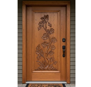 Puerta Principal de Madera Sólida Tallada a Mano con Follaje de Lujo, Inspirada en la Naturaleza, para Entrada Exterior Artística - Product Image 1